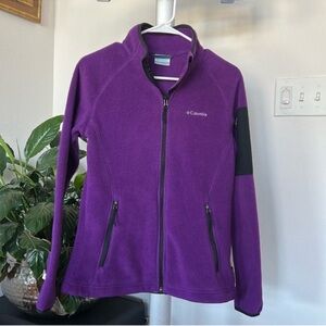 Columbia Polar Fleece Full zip Jacket Sz S Purple Black Fitted Front Pockets